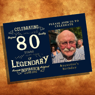 Blue 80th Birthday Gold Folie Uitnodiging