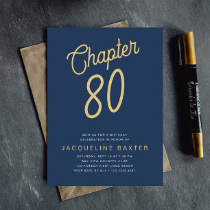 Blue 80th Birthday Gold Script 80 Kaart