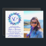 Blue 80th Birthday Party Photo Invitation Magnet<br><div class="desc">Blue Wreath 80th Birthday Party Photo Invitation Magnet Personnalisez cette élégante invitation de fête Blue Wreath avec le nom et la photo de la personne célébrant un jour très spécial dans leur vie. Un 80e anniversaire est une étape importante à célébrer. Marquez l'occasion en organisant une fête et en envoyant...</div>