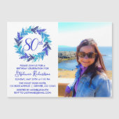 Blue 80th Birthday Party Photo Invitation Magnet (Devant)