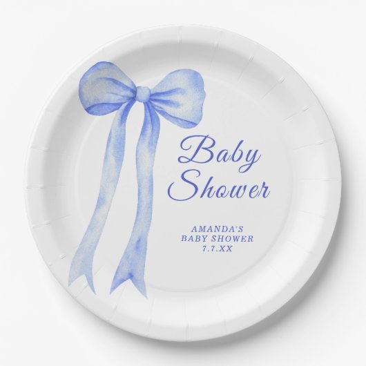 Blue a Bow Het is een Boy Baby shower Papieren Bordje (Voorkant)