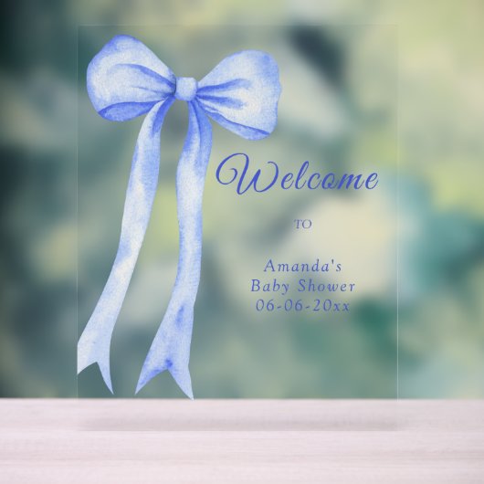 Blue A Bow - Welkom baby shower Party Acryl Bord (Neutraal)