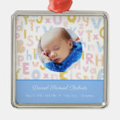 Blue ABC Birth Stat Baby Boys Metalen Ornament (Voorkant)