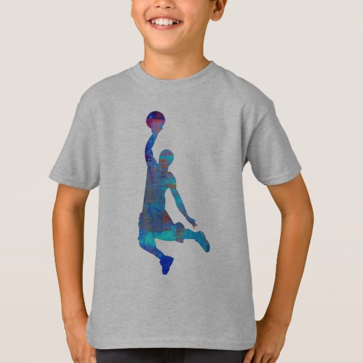 Blue Abstract Basketball Player Jumping kinder Shi T-shirt (Voorkant)