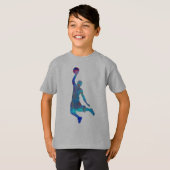Blue Abstract Basketball Player Jumping kinder Shi T-shirt (Voorkant volledig)
