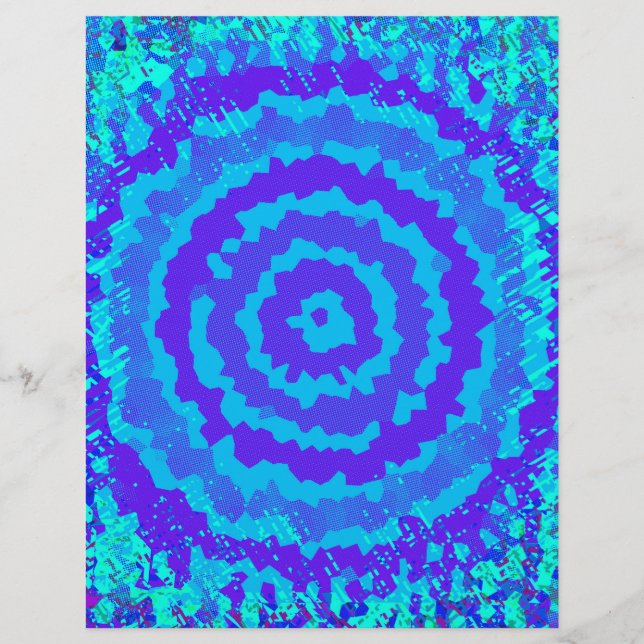 Blue Abstract Flower Scrapbook Paper 2-Sided Page (Devant)