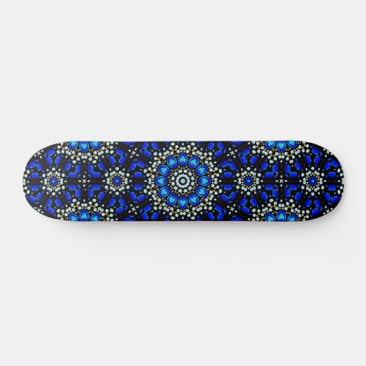 Blue Abstract Geometric Mandala Art Design Skateboard (Horizontaal)