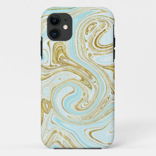 Blue Abstract Gold Glitter Chic Stylish iPhone 11 Hoesje