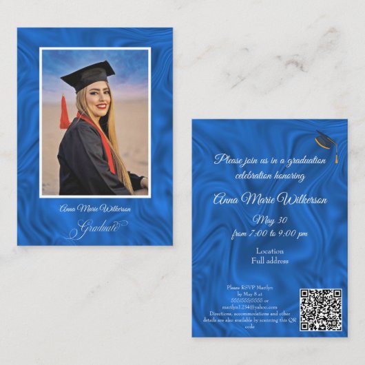 Blue Abstract Graduation Party Invitation (Devant / Derrière)