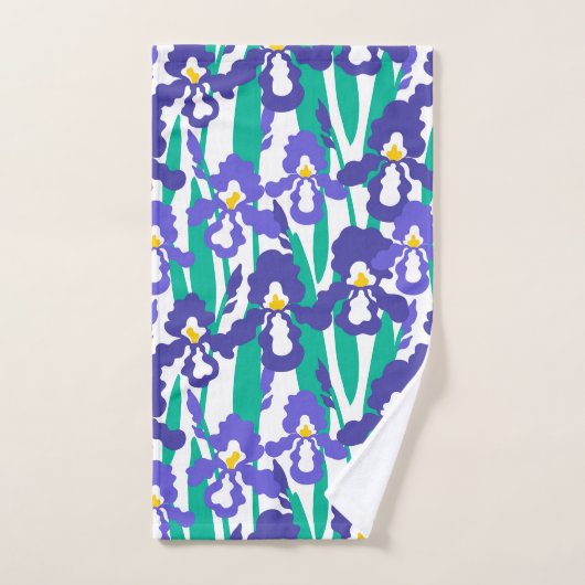 Blue Abstract Iris Floral Pattern Border Bad Handdoek (Handdoek)