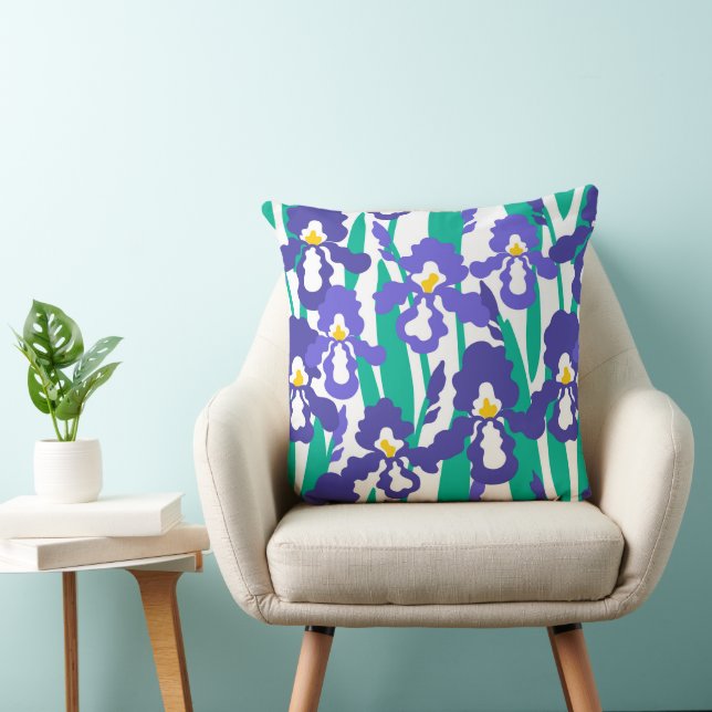 Blue Abstract Iris Floral Pattern Kussen (Stoel)