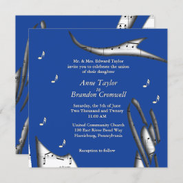 Blue Abstract Music Theme Wedding Invitation Kaart