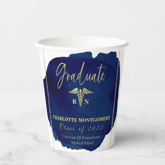Blue Abstract Nurse Medical Caduceus Afstuderen Papieren Bekers (Voorkant)