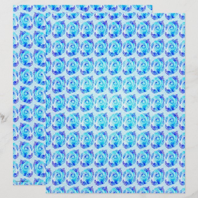 Blue Abstract Roses Scrapbook Paper 2-Sided Page (Devant / Derrière)