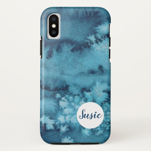 Blue abstract waterverf telefoongeval met naam Case-Mate iPhone case (Achterkant)