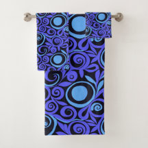 Blue Abstracte Flowers Bath Towel Set