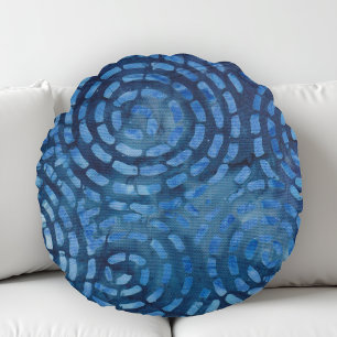Blue Abstracte Spirals Boho Batik Rond Kussen