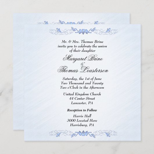 Blue Accent Wedding Invitations Kaart (Voorkant / Achterkant)