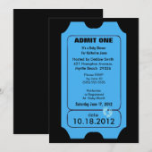 Blue Admission Ticket Baby shower Invitation Kaart (Voorkant / Achterkant)
