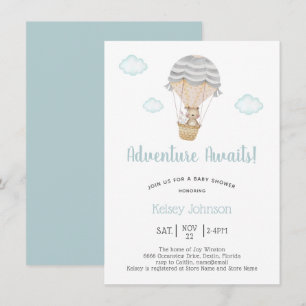 Blue Adventure Woodland Teddy Bear Baby shower Kaart