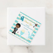 Blue African American Boy First Heilige Communie Bedankjes Labels (In situ)
