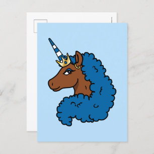 Blue Afro Unicorn Briefkaart