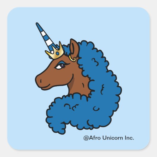 Blue Afro Unicorn Vierkante Sticker (Voorkant)