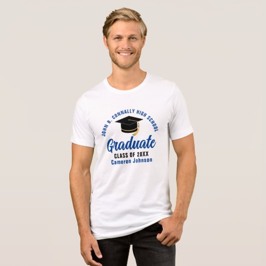 Blue Afstuderen Custom School 2025 Afstuderen Tri-Blend Shirt (Voorkant volledig)