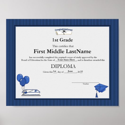 Blue Afstuderen Homeschooler Diploma Poster (Voorkant)