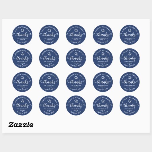 Blue Afstuderen Modern Bedankt Script Hearts Pet Ronde Sticker (Vel)