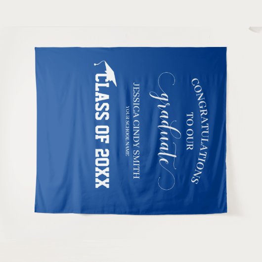 Blue Afstuderen Photo Booth Prop Wandkleed (Voorkant (horizontaal))