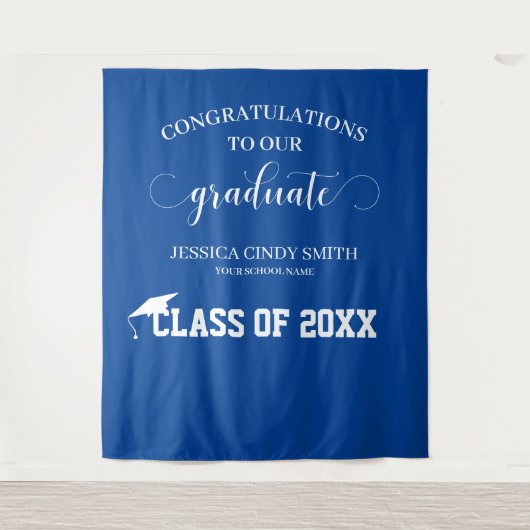 Blue Afstuderen Photo Booth Prop Wandkleed (Voorkant)