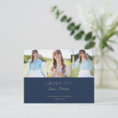 Blue Afstuderen Statement Name 3-Photo Afstuderen Briefkaart (Staand voorkant)