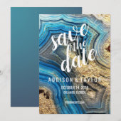 Blue agate geode aqua save the date gouden folie k (Voorkant / Achterkant)