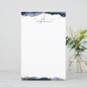 Blue Agate Geode Gold Glitter Monogram Initialen (Staand voorkant)