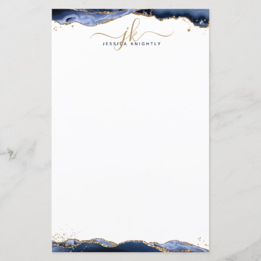 Blue Agate Geode Gold Glitter Monogram Initialen (Voorkant)