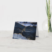 Blue Agate Geode Gold Glitter Monogram Script Name Notitiekaartje (Voorkant)