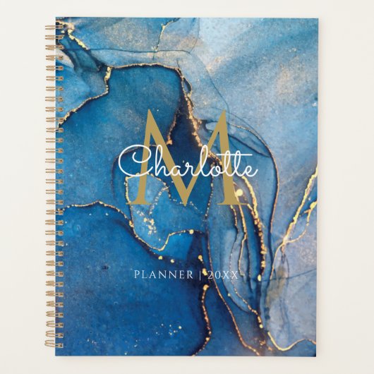 Blue Agate Geode Gold Monogram Script 2023 Planner (Voorkant)