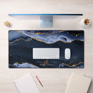 Blue Agate Geode Gold Parties scintillant Script M