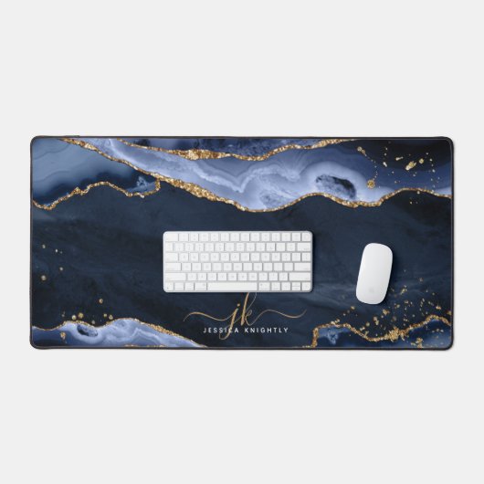 Blue Agate Geode Gold Parties scintillant Script M (Clavier et souris)
