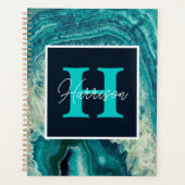 Blue Agate Geode Monogram Simple Modern Planner (Voorkant)