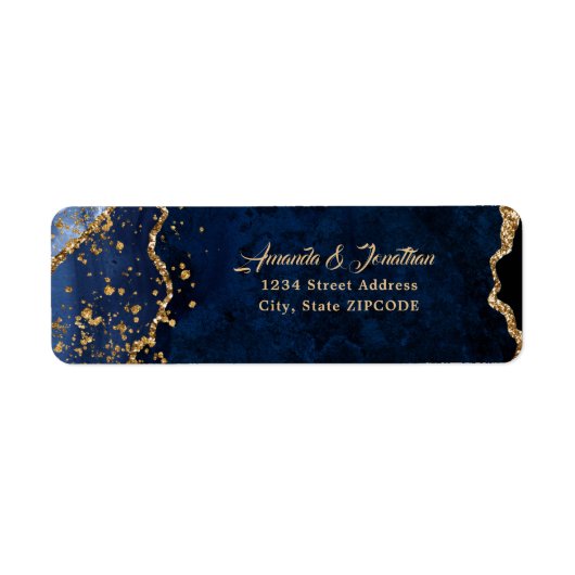 Blue Agate Gold Confetti Glitter Wedding Etiket (Voorkant)