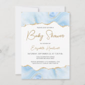Blue Agate Gold Glitter Boy Baby shower Invitation (Voorkant)
