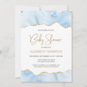 Blue Agate Gold Glitter Boy Baby shower Invitation (Voorkant)