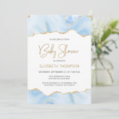 Blue Agate Gold Glitter Boy Baby shower Invitation (Staand voorkant)
