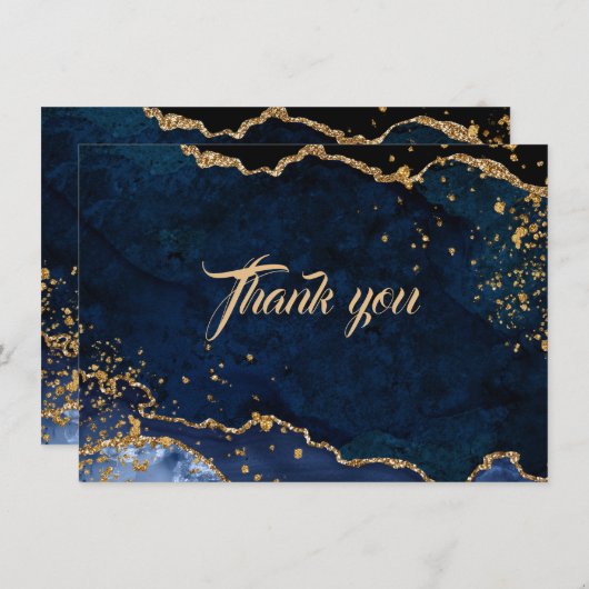 Blue Agate Gold Glitter Dust Weddenschap Hartelijk Bedankkaart (Voorkant / Achterkant)