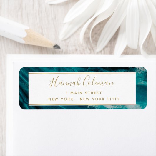 Blue Agate Gold Modern Return Address Label (Insitu)