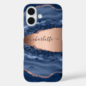 Blue agate marble roos gold name script Case-Mate iPhone case (Achterkant)