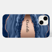 Blue agate marble roos gold name script Case-Mate iPhone case (Achterkant (horizontaal))