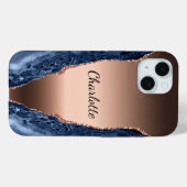 Blue agate marble roos gold name script Case-Mate iPhone case (Achterkant (horizontaal))
